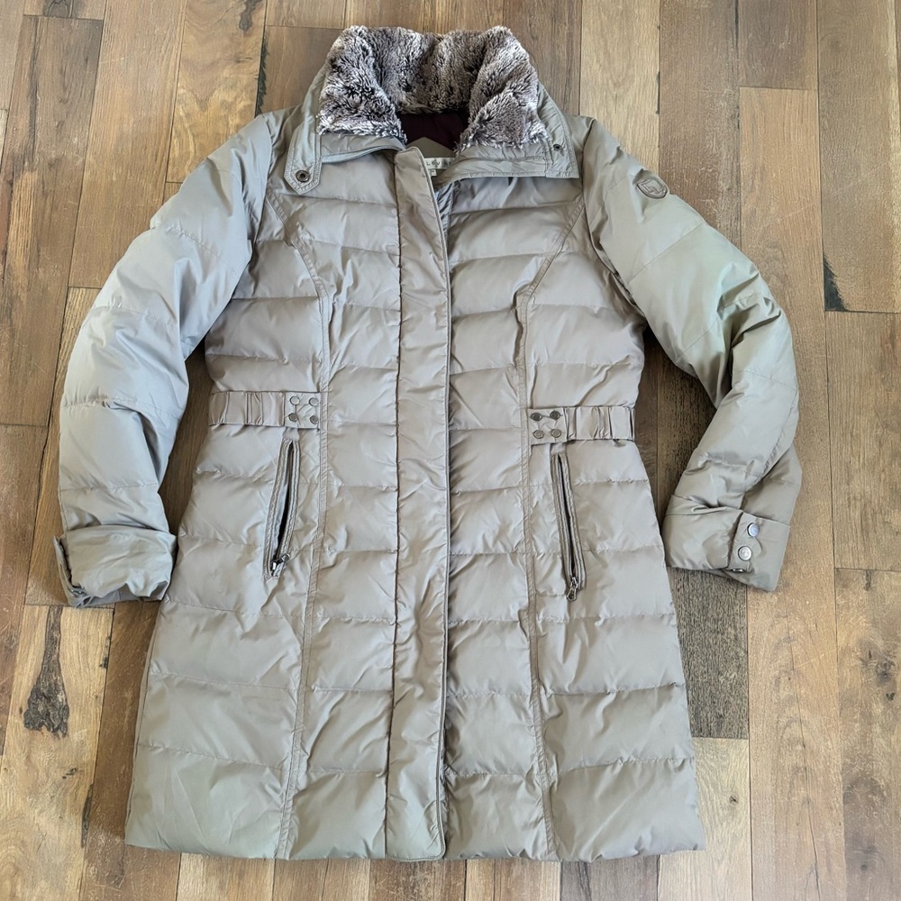 Larry Levine Beige Down Puffer Knee length Coat Size Large